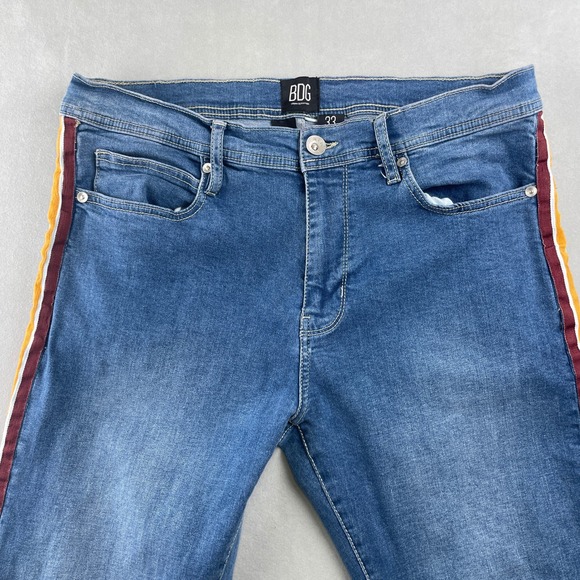 BDG Urban Outfitters Skinny Stretch Retro Stripe Jeans Blue Men 33 70s 80s Indie - Picture 2 of 10